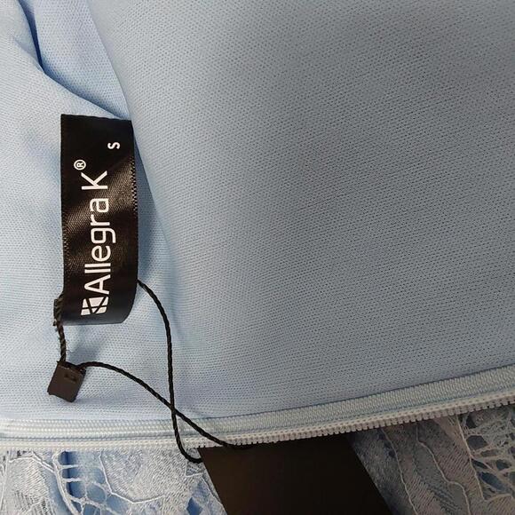 Elegant Lace Midi Dress with Puff Sleeves - Light Blue | Allegra K | Small - Picture 10 of 14